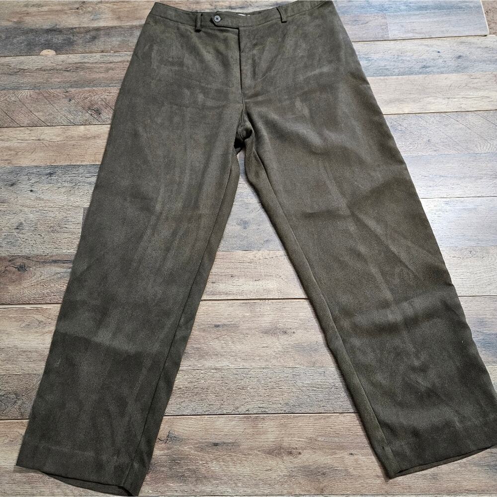 Kate Hill Pants Womens Plus Size 16W Olive Green Velour Velvet High Rise Career